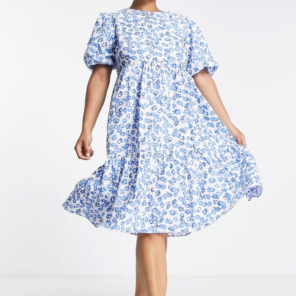 A blue floral dress